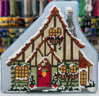 Finished needlepoint cottage stand-up