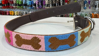 Needlepoint dog collar finished in leather