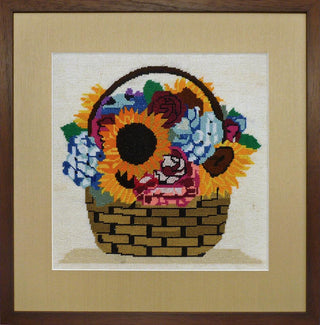 Framed needlepoint flower basket