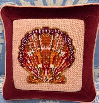 Needlepoint shell finished as a pillow
