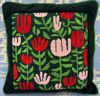 Needlepoint tulips finished as a pillow