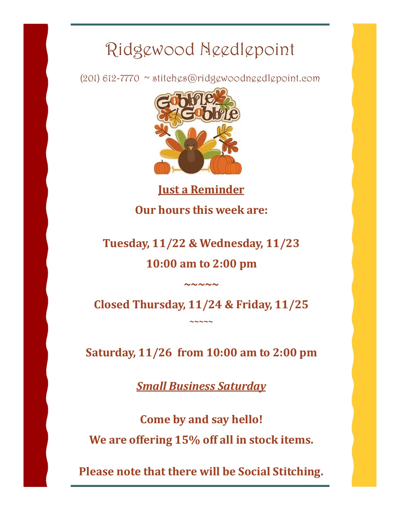 11-20-22 Holiday Week Schedule Revised