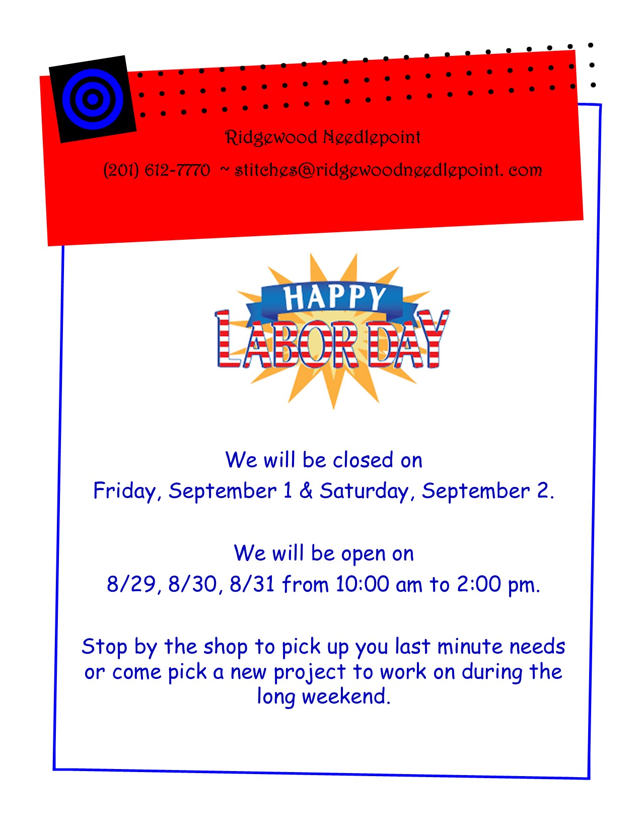 8-29-23 Closed for Holdiay Weekend